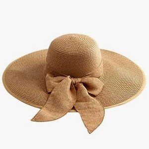 Womens 5.5 Inch Large Floppy Bowknot Beach Sun Hat